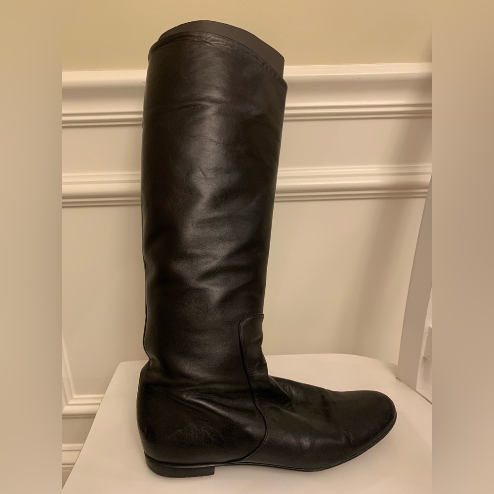 giuseppe zanotti NERO boots Tall flat black leather Vintage Italy Size 40 US 10 - Picture 7 of 14